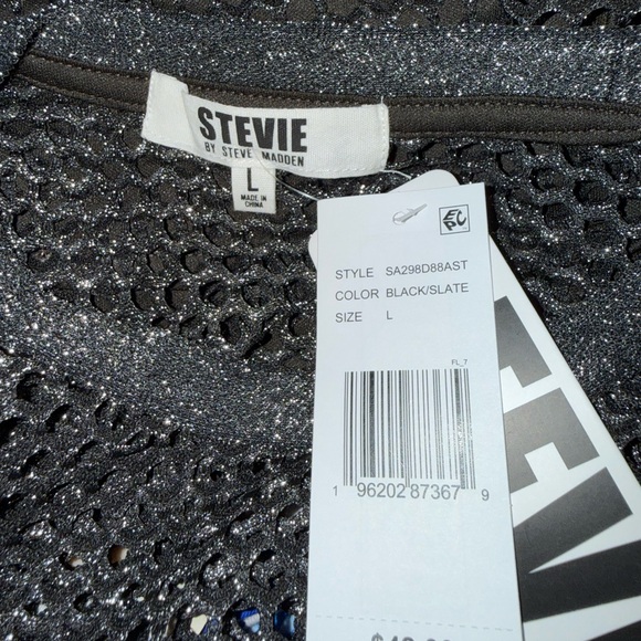 Steve Madden Black/Slate Metallic Mesh Top – Size Large – NWT - Picture 6 of 8